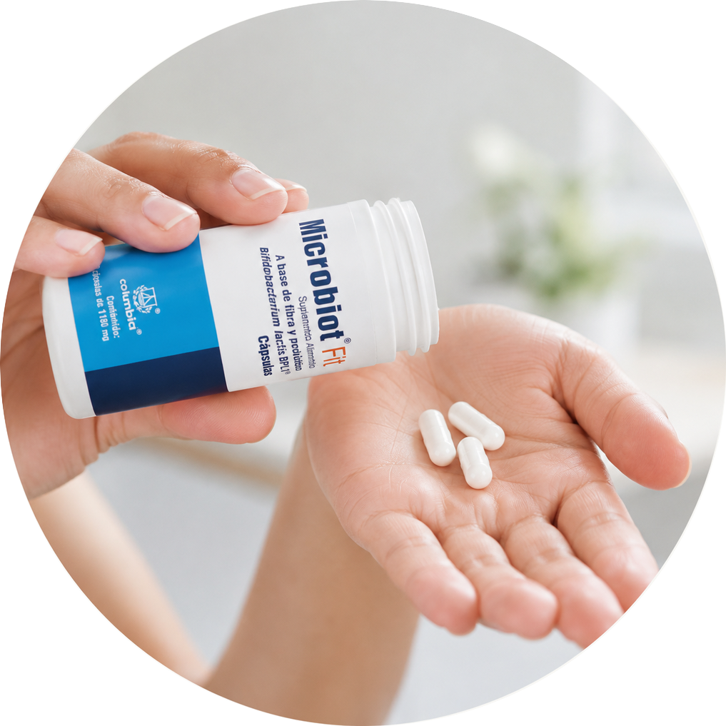 Frasco de Microbiot Fit en una mano